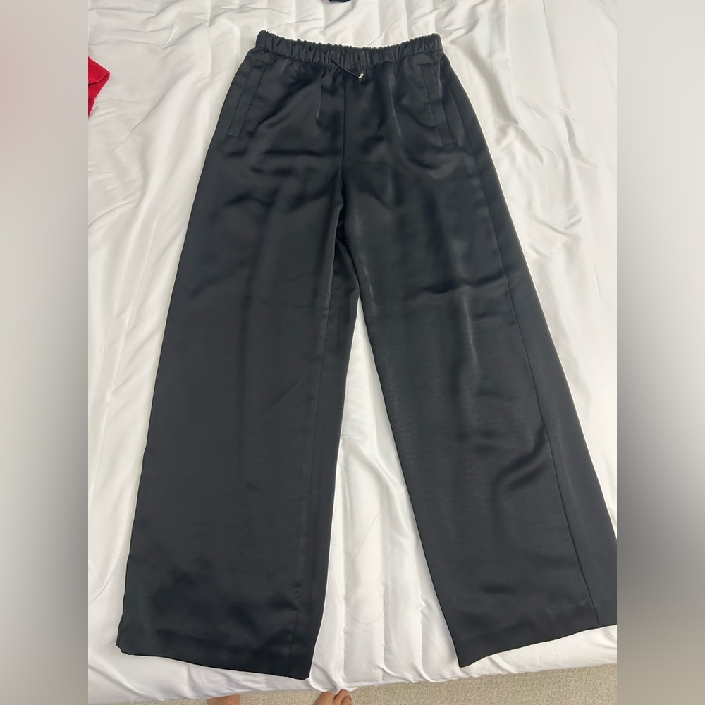 Zara Black Satin Pants with Drawstring Cord (Size XS)